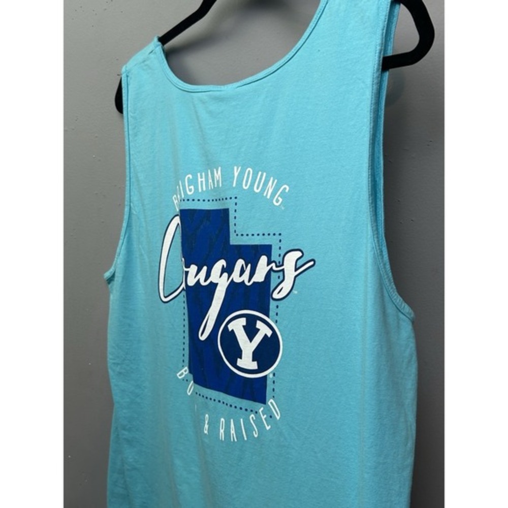 BYU Cougars T Shirt Adult Large Tank Top Comfort Colors Front & Back Logos NEW